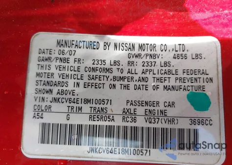 2008 Infiniti G37 Base from USA, damaged, VIN JNKCV64E18M100571